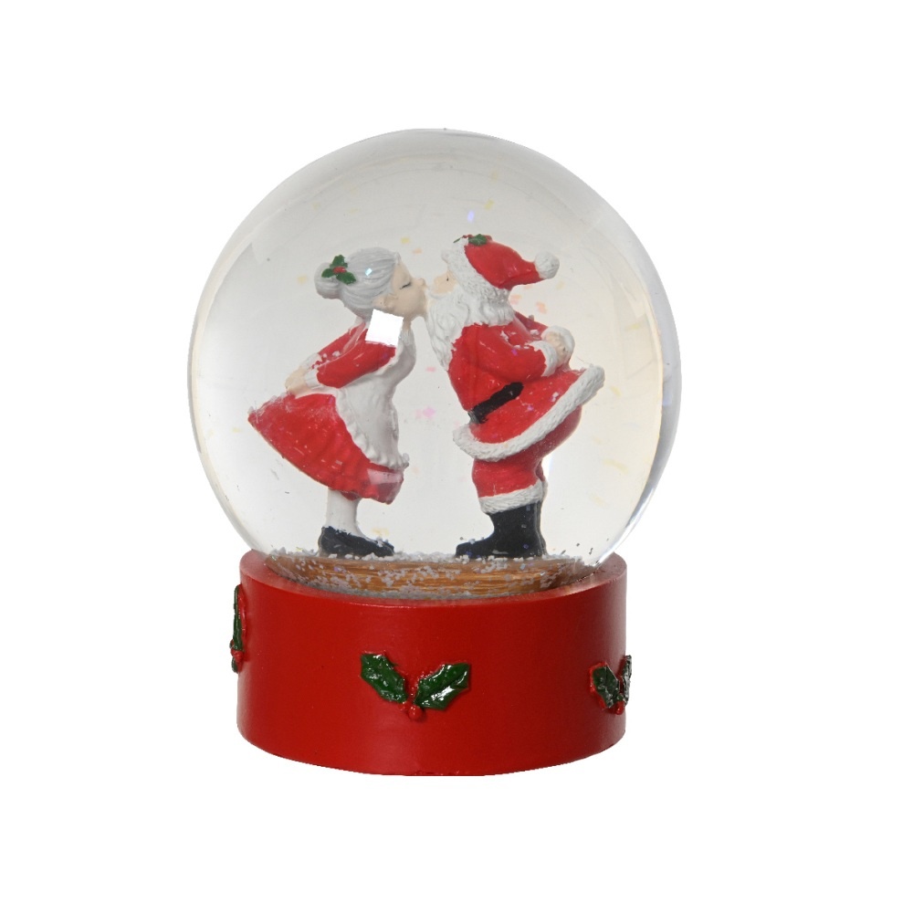 Sneeuwbol kerstpaar | rood/wit | 12cm