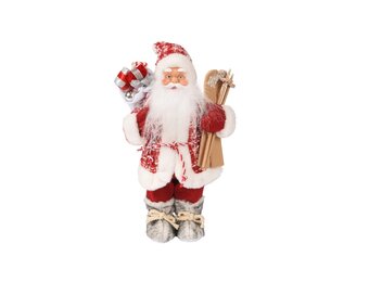 Kerstman met ski's | polyester | rood | 30cm