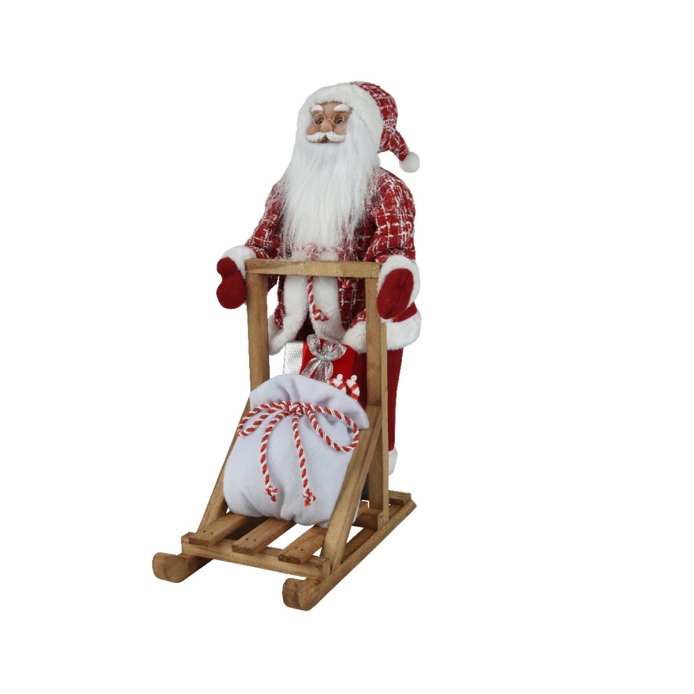 Kerstman met slee | polyester | rood | 48cm