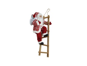 Kerstman op ladder | polyester | rood | 65cm