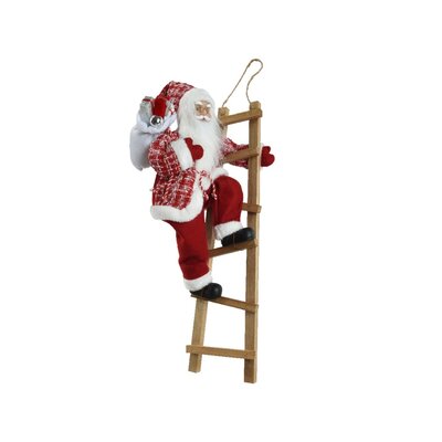 Kerstman op ladder | polyester | rood | 65cm