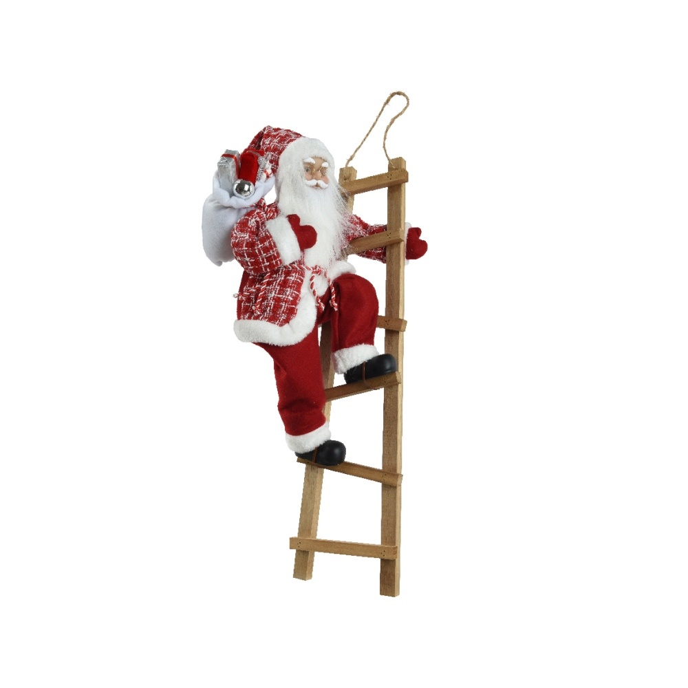 Kerstman op ladder | polyester | rood | 65cm