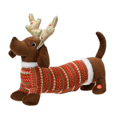 Hond met kersttrui | polyester | bruin | 32cm