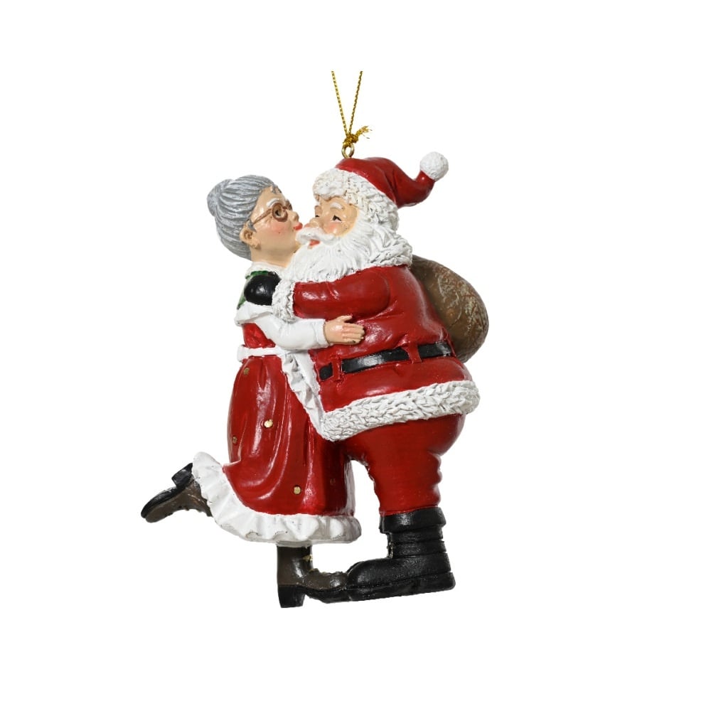 Kersthanger kerstpaar | polyresin | rood/wit | 12,6cm