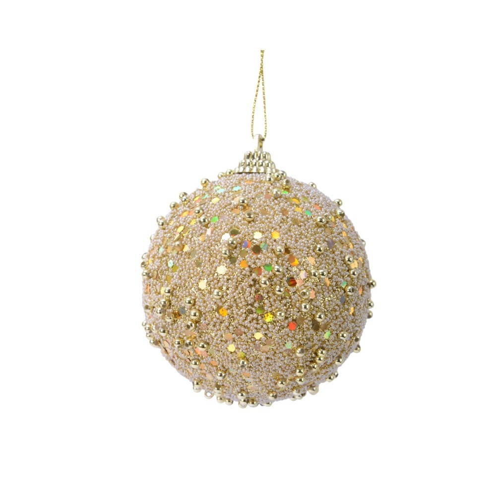 Kerstbal | foam | lichtgoud met glitters | 8cm