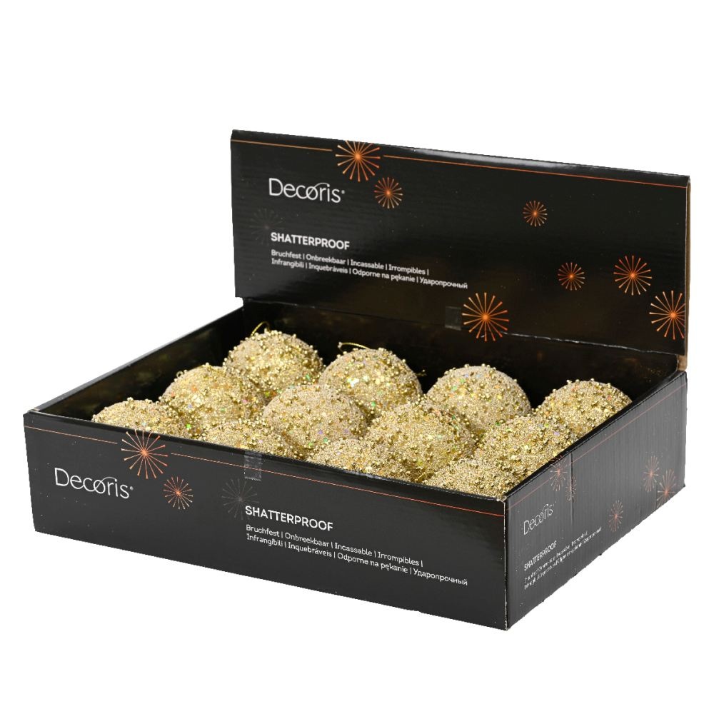 Kerstbal | foam | lichtgoud met glitters | 8cm