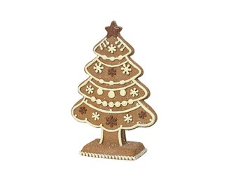 Peperkoek kerstboom | polyresin | bruin/wit | 17cm
