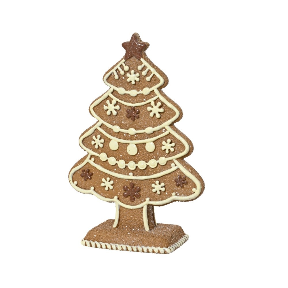 Peperkoek kerstboom | polyresin | bruin/wit | 17cm