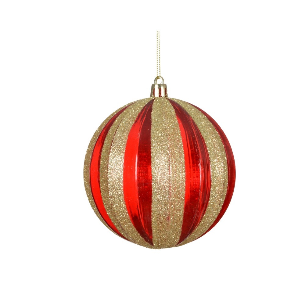 Kerstbal | plastic | rood/goud | 10cm