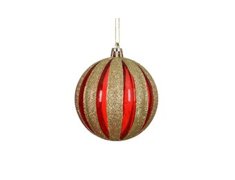Kerstbal | plastic | rood/goud | 8cm