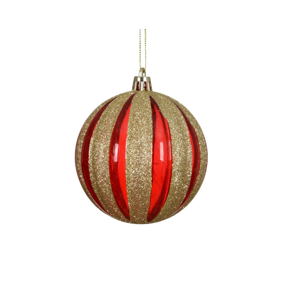 Kerstbal | plastic | rood/goud | 8cm
