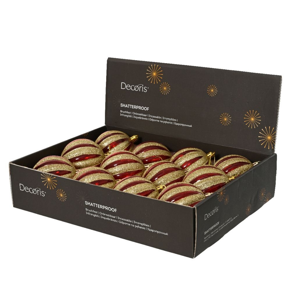 Kerstbal | plastic | rood/goud | 8cm