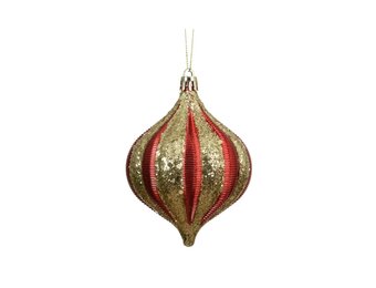 Kerstbal | ui-vormig | plastic | rood/goud | 10cm