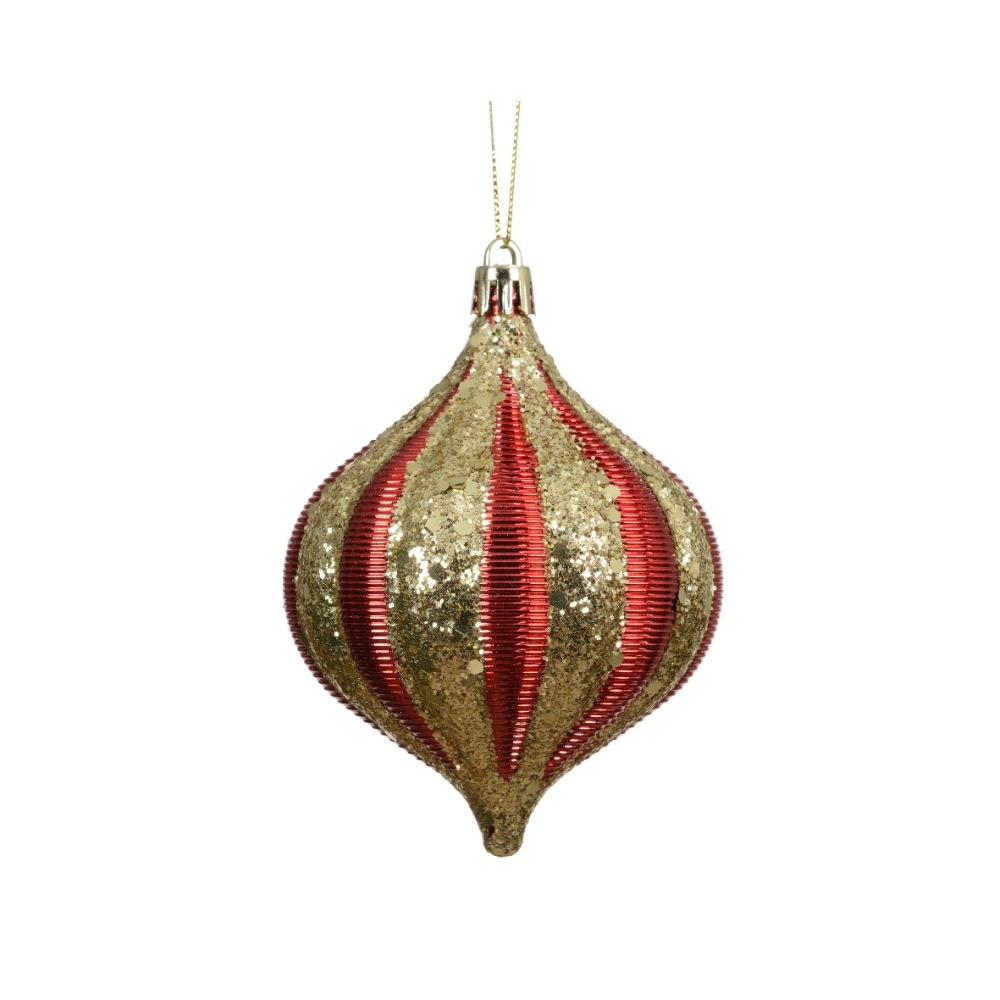 Kerstbal | ui-vormig | plastic | rood/goud | 10cm