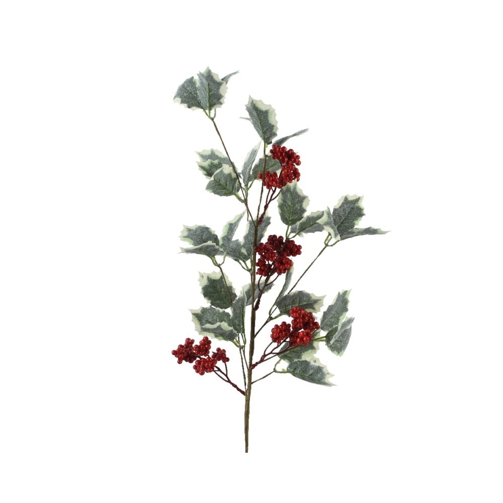 Kerstslinger bladeren met besjes | polyester | groen/rood met bevroren details | 68cm