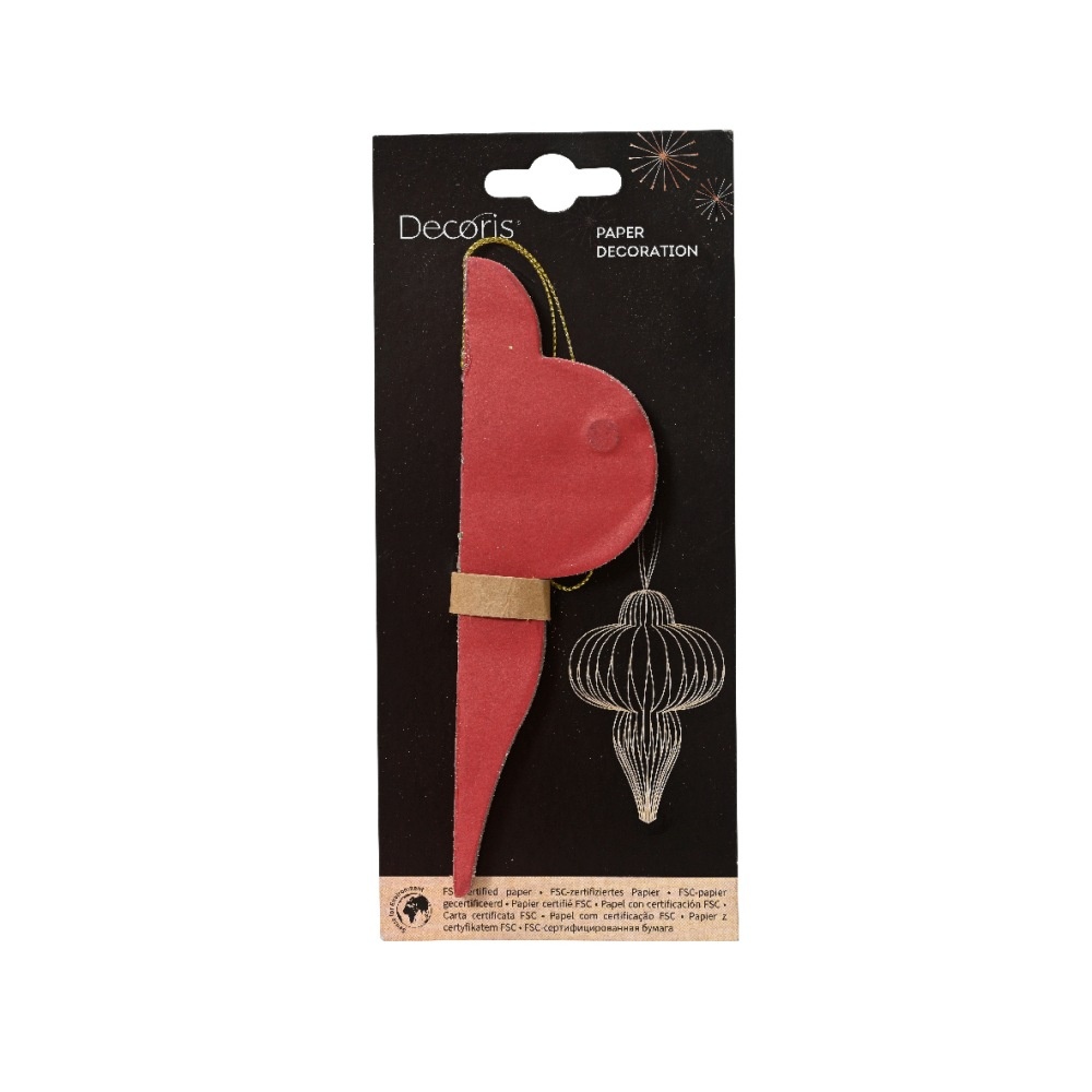 Kersthanger | papier | ornament vorm | rood | 15cm