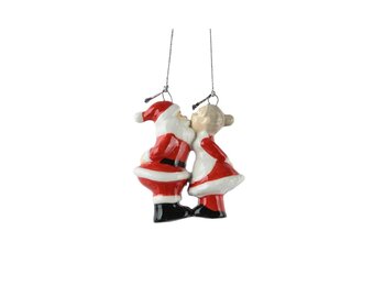 Kersthanger kerstpaar | dolomiet | rood/wit | 7cm