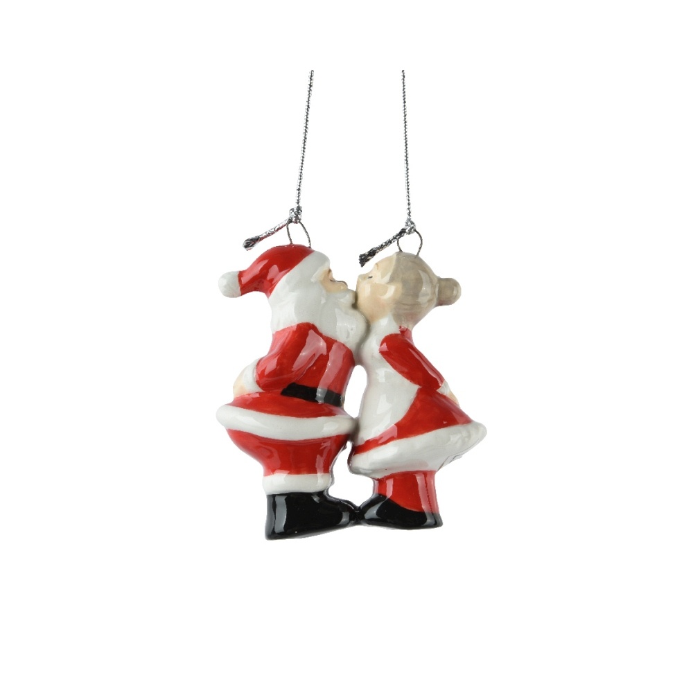 Kersthanger kerstpaar | dolomiet | rood/wit | 7cm