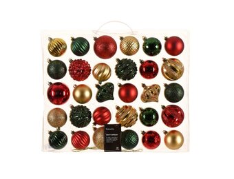 Kerstballen mixbox 25-delig | plastic | goud/groen/rood