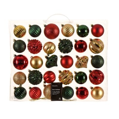 Kerstballen mixbox 25-delig | plastic | goud/groen/rood