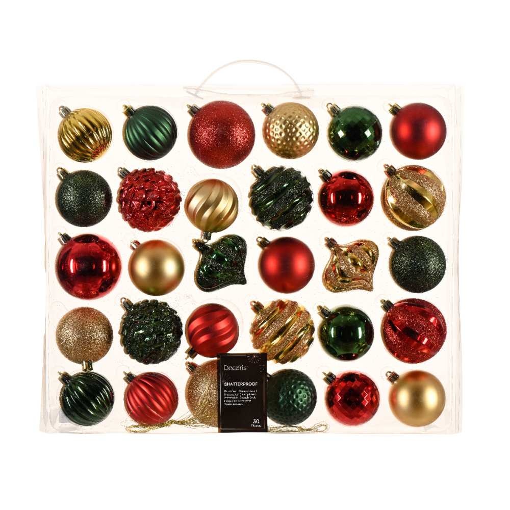 Kerstballen mixbox 25-delig | plastic | goud/groen/rood