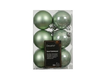 Kerstballen mixbox 12-delig | glanzend/matte | plastic | lichtgroen | 6cm