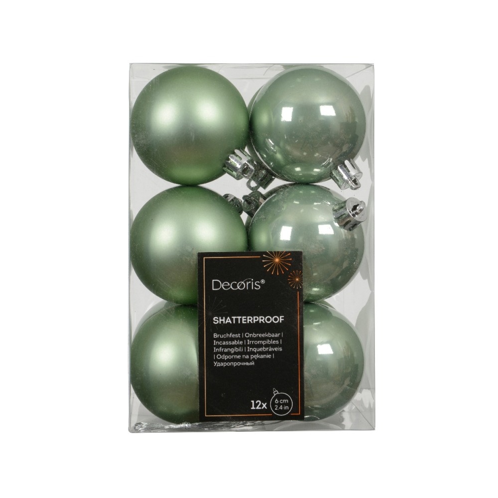 Kerstballen mixbox 12-delig | glanzend/matte | plastic | lichtgroen | 6cm