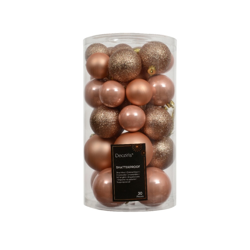 Kerstballen mixbox 30-delig | parelroze | diverse maten