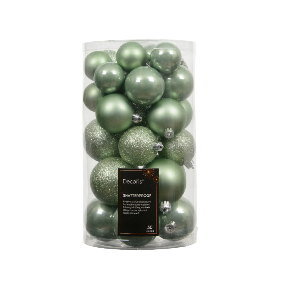 Kerstballen mixbox 30-delig | lichtgroen | diverse maten