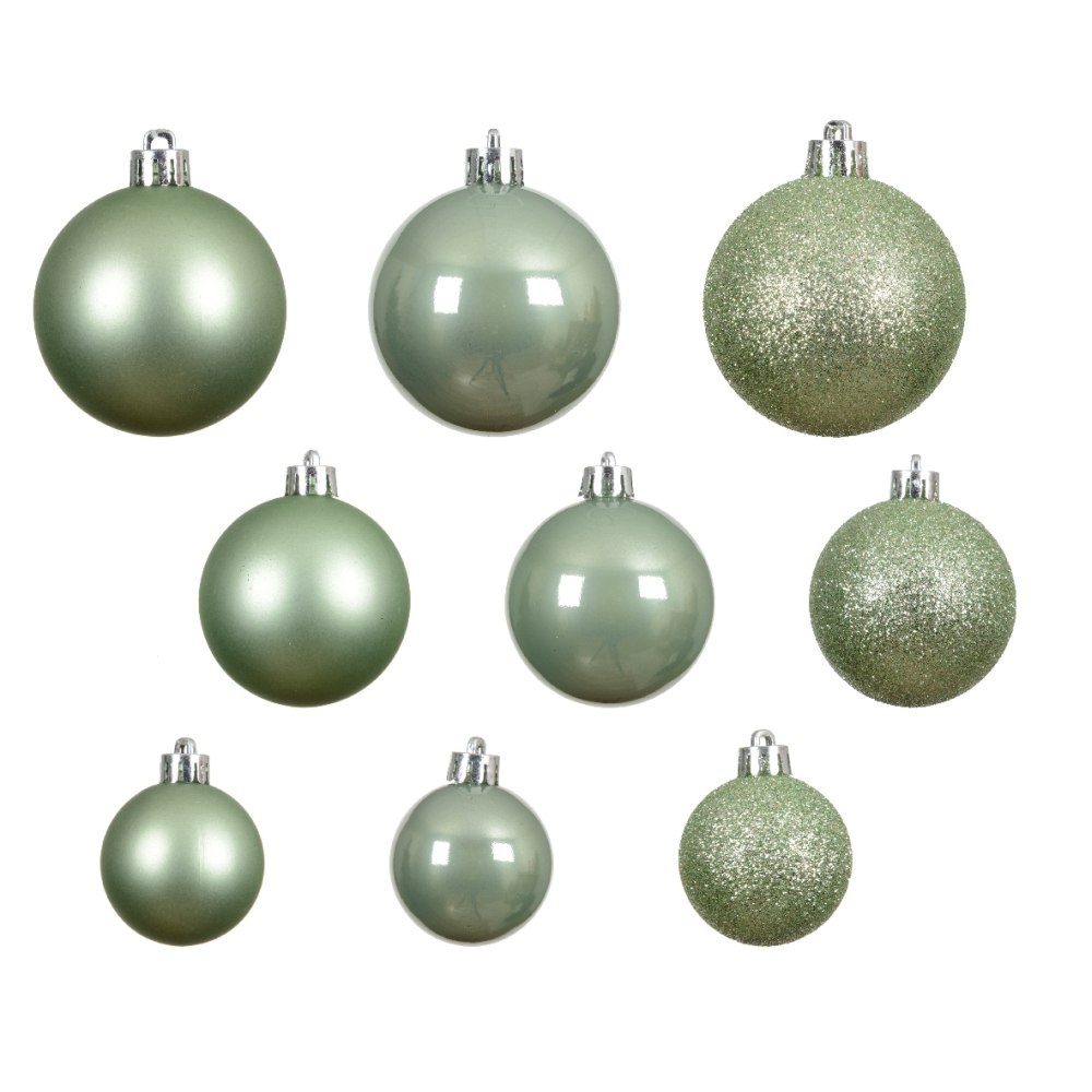 Kerstballen mixbox 30-delig | lichtgroen | diverse maten