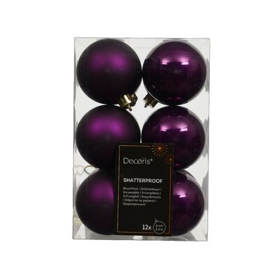 Kerstballen mixbox 12-delig | glanzend/matte | plastic | vijg | 6cm