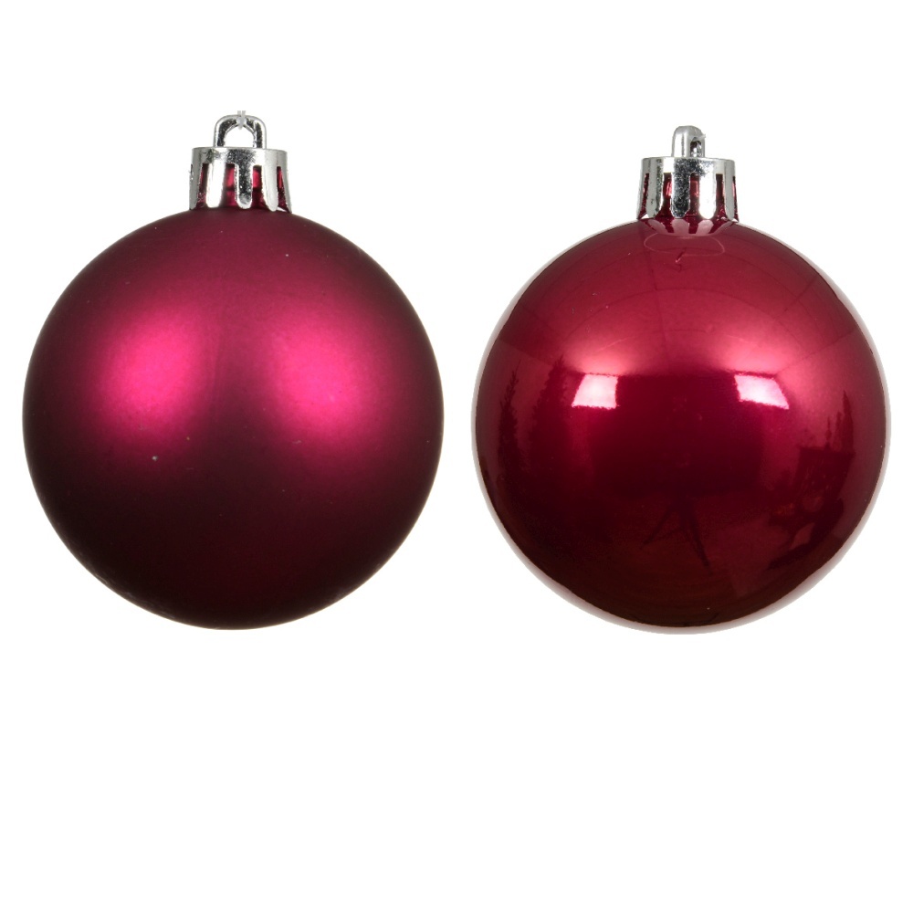 Kerstballen mixbox 12-delig | glanzend/matte | plastic | donkerroze | 6cm