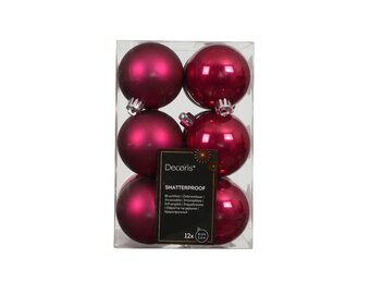Kerstballen mixbox 12-delig | glanzend/matte | plastic | donkerroze | 6cm