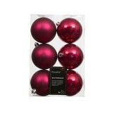 Kerstballen mixbox 6-delig | glanzend/matte | plastic | donkerroze | 6cm