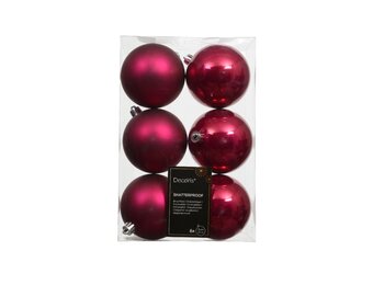 Kerstballen mixbox 6-delig | glanzend/matte | plastic | donkerroze | 6cm