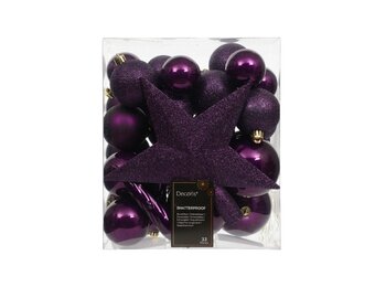 Kerstballen mixbox met piek 33-delig | vijg | diverse maten