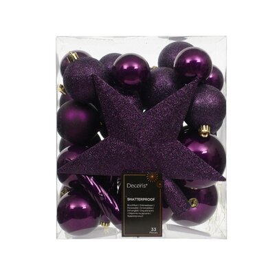 Kerstballen mixbox met piek 33-delig | vijg | diverse maten