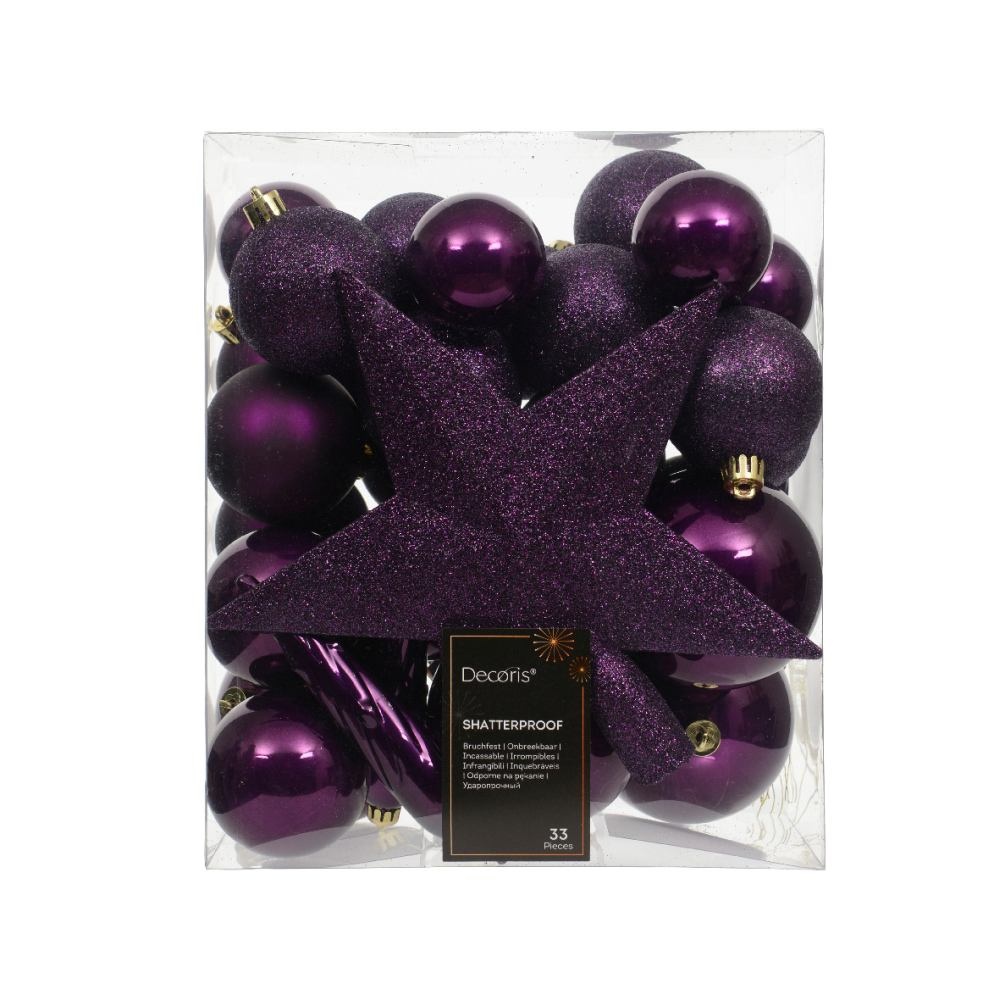 Kerstballen mixbox met piek 33-delig | vijg | diverse maten