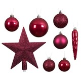 Kerstballen mixbox met piek 33-delig | donkerroze | diverse maten