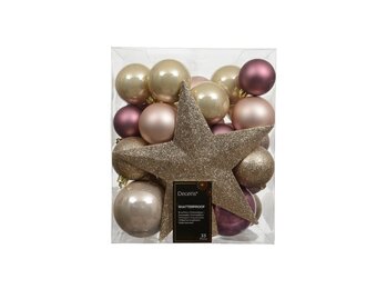 Kerstballen mixbox met piek 33-delig | roze | diverse maten
