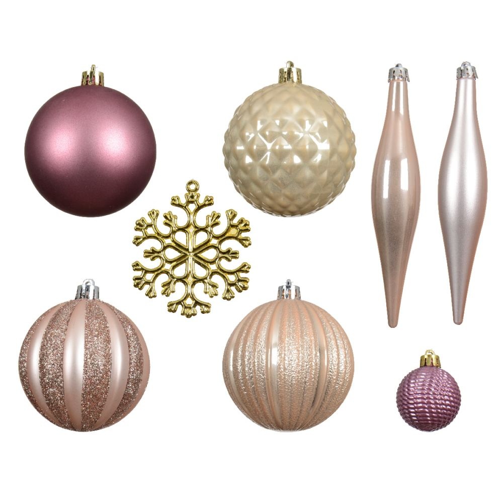 Kerstballen mixbox 46-delig | glanzend/mat/glitter | roze/goud