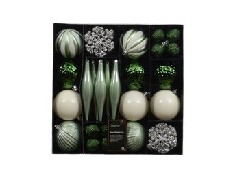 Kerstballen mixbox 46-delig | glanzend/mat/glitter | groen/wit
