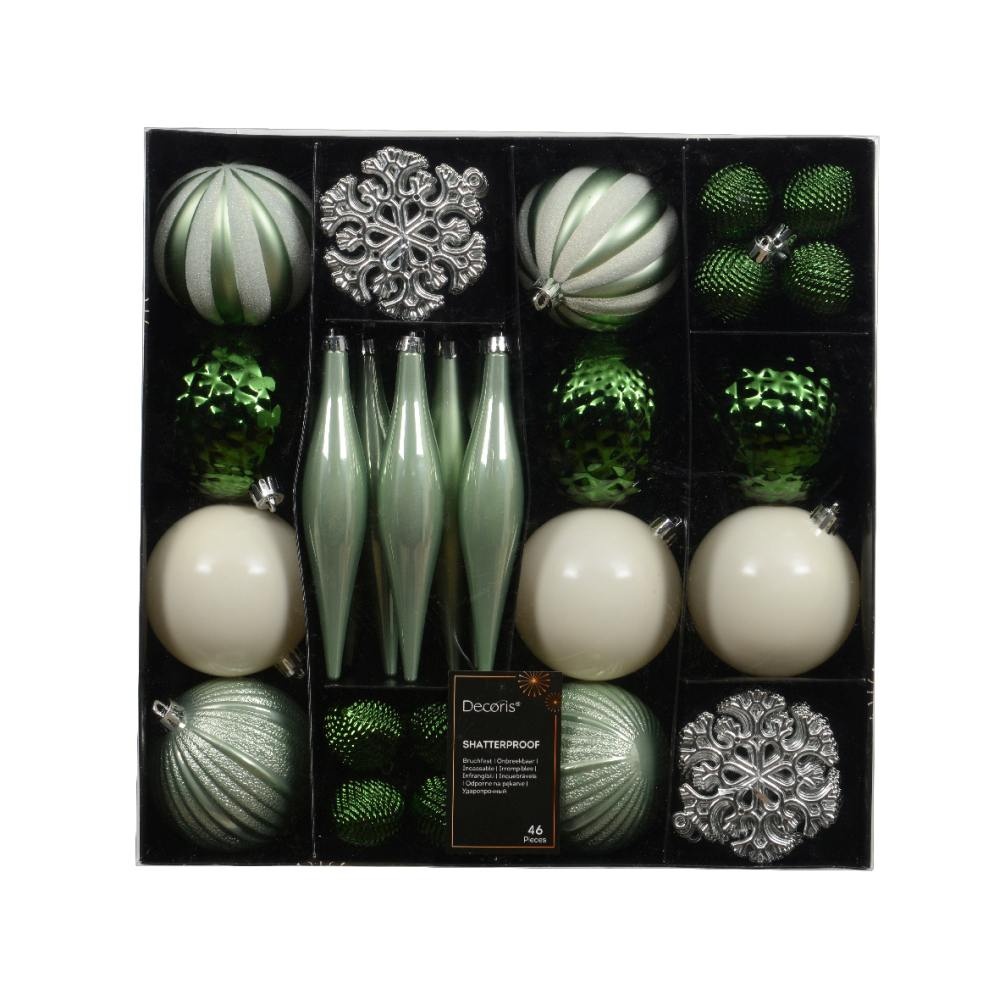 Kerstballen mixbox 46-delig | glanzend/mat/glitter | groen/wit