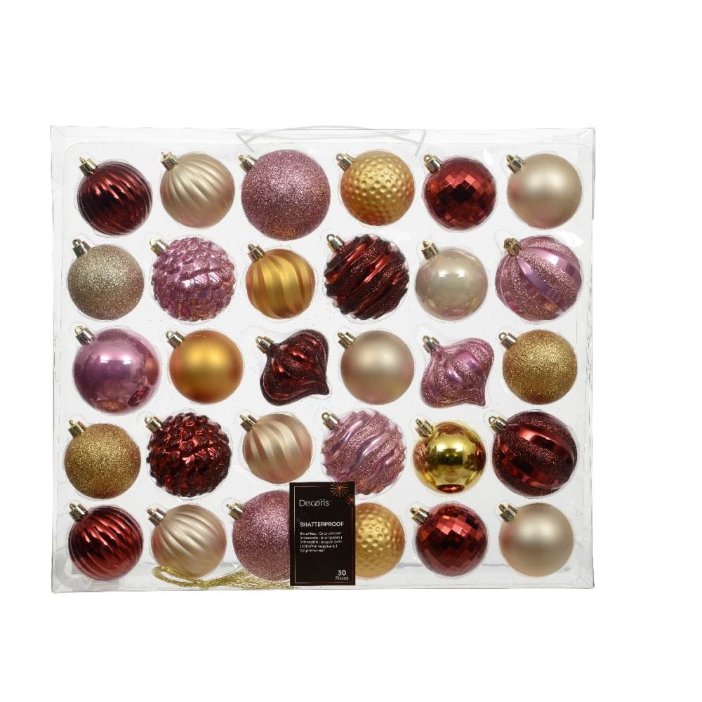 Kerstballen mixbox 30-delig | plastic | rood/wit/roze/goud