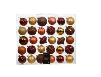 Kerstballen mixbox 30-delig | plastic | rood/goud/bruin