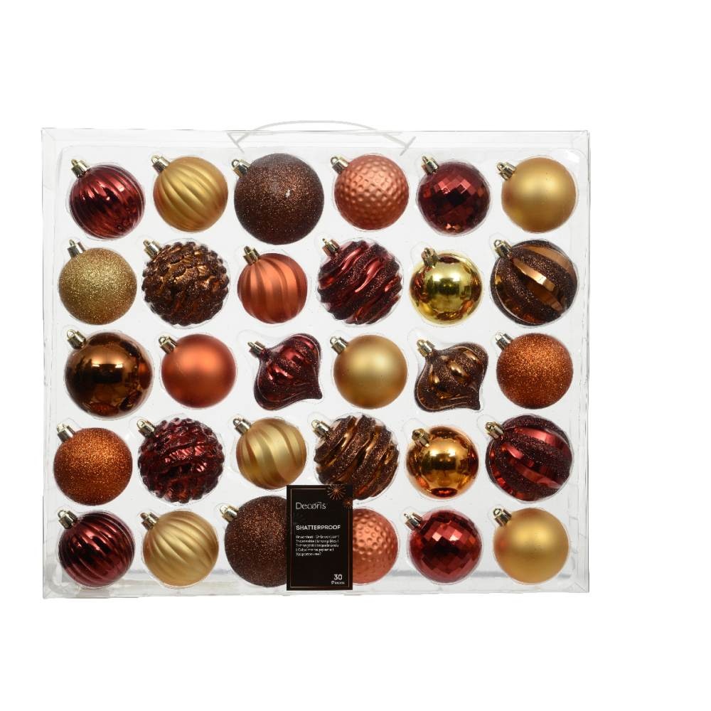 Kerstballen mixbox 30-delig | plastic | rood/goud/bruin