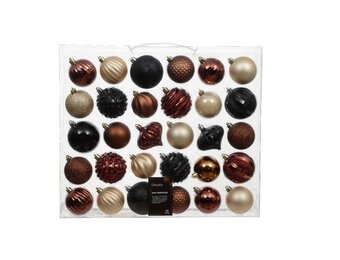 Kerstballen mixbox 30-delig | plastic | bruin/wit/zwart