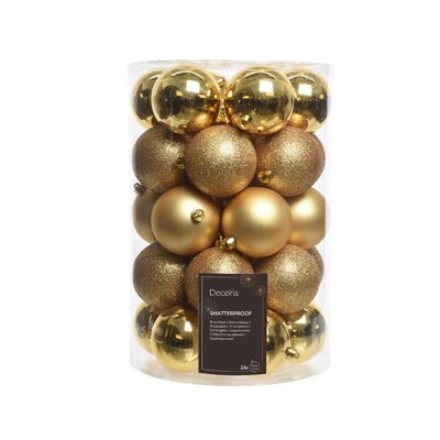 Kerstballen mixbox 34-delig | glanzend/matte/glitter | plastic | goud | 8cm