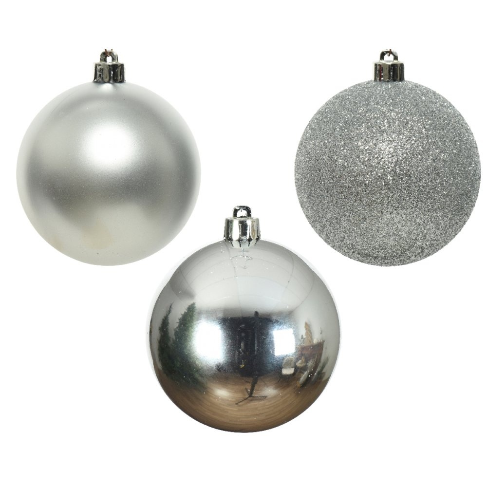 Kerstballen mixbox 34-delig | glanzend/matte/glitter | plastic | zilver | 8cm