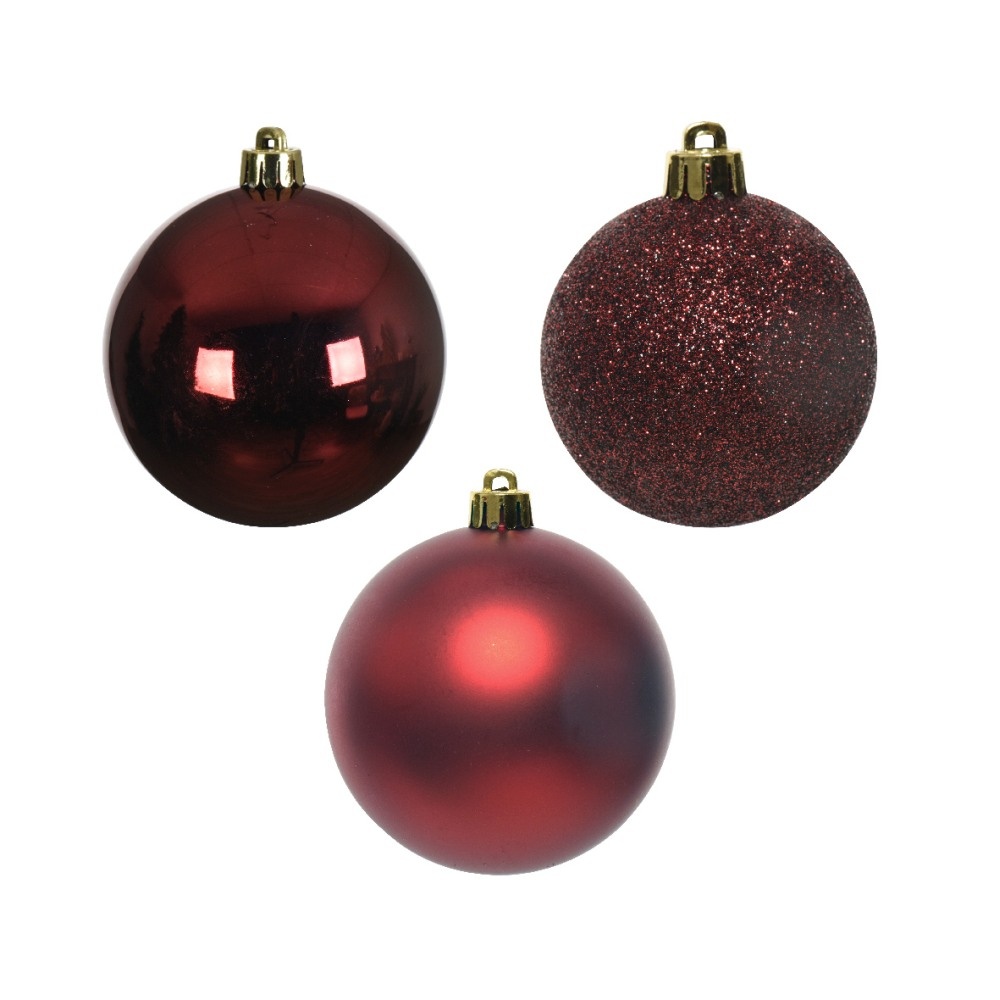 Kerstballen mixbox 34-delig | glanzend/matte/glitter | plastic | ossenbloed | 8cm